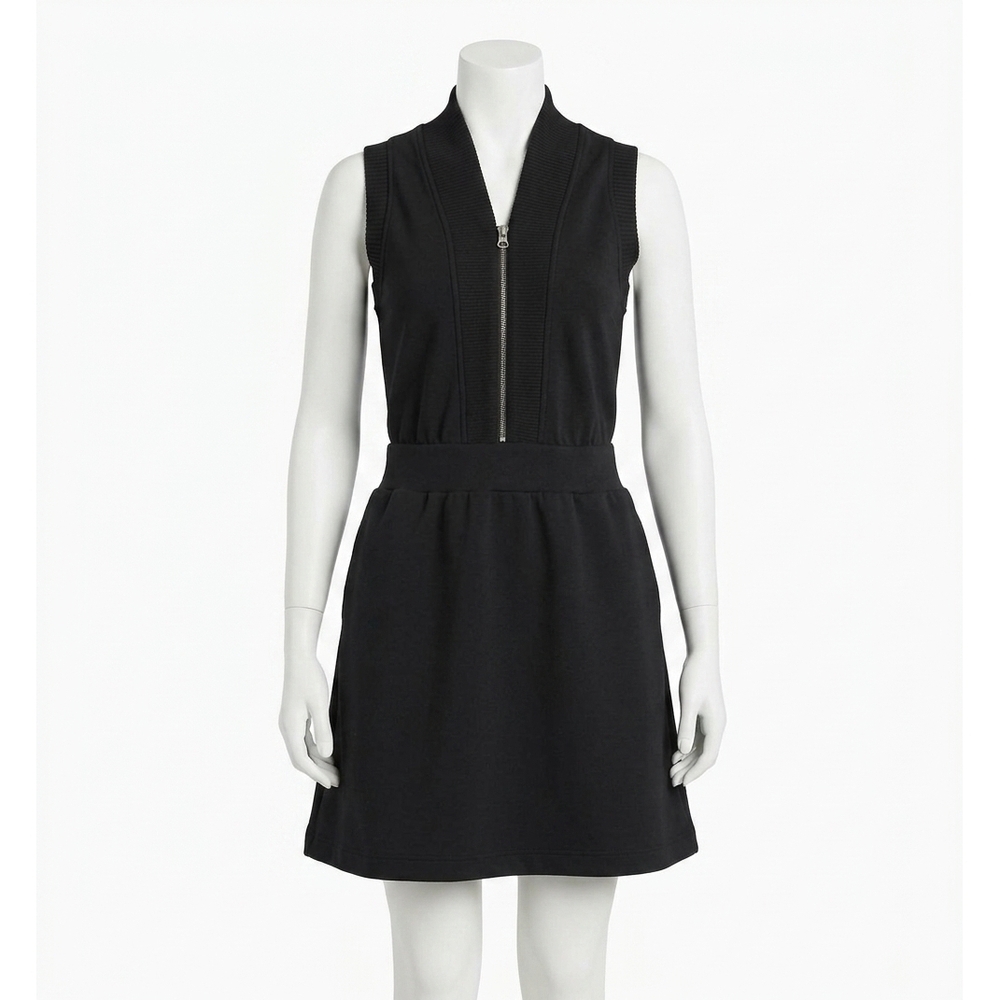 Varley Black Sleeveless Zip-Front Mini Dress